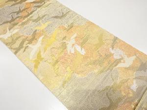 霞に群鶴模様織り出し　袋帯